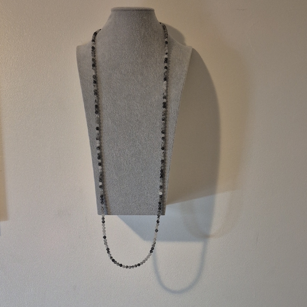 42" Necklace of Rutilated Quartz, Matching Braclet & 2 Black Jade Roses 7"